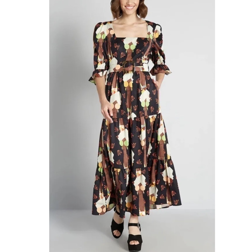Hutch vintage beehive sunglass retro ladies maxi Dress Sz 8 ModCloth Belted new